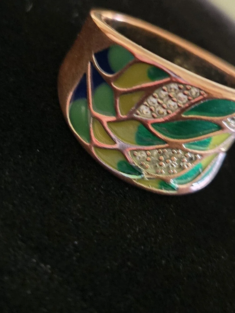 🌿 Bohemian 925 Sterling Silver Enamel Leaf Ring • Size 7
